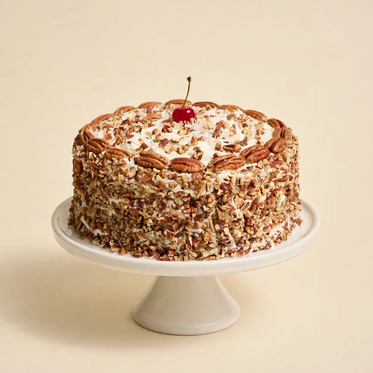 Italian cream cake with cherry, toasted pecans and coconut from TWICE Baked Goods