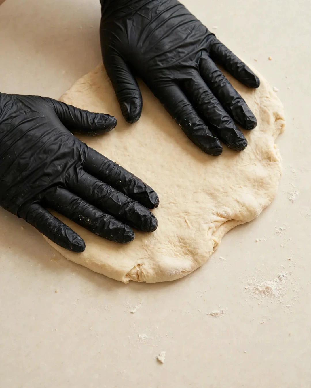Cinnamon roll dough being prepared by hand